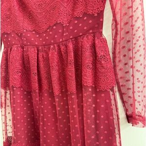 Beautiful burgundy long sleeved lace party dress
